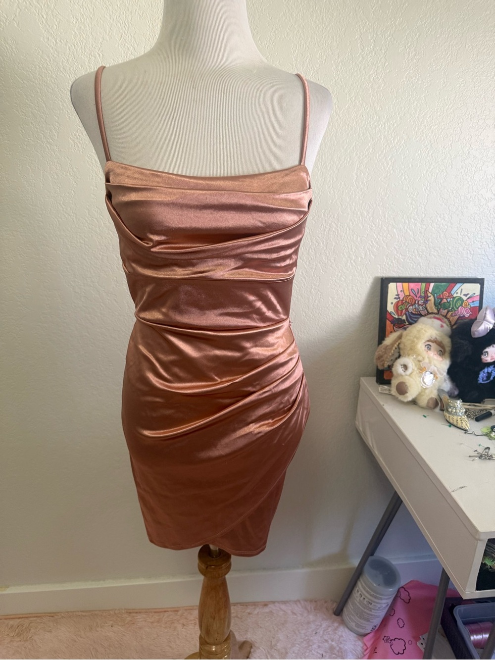 Windsor Satin Mini Dress in Rose Copper